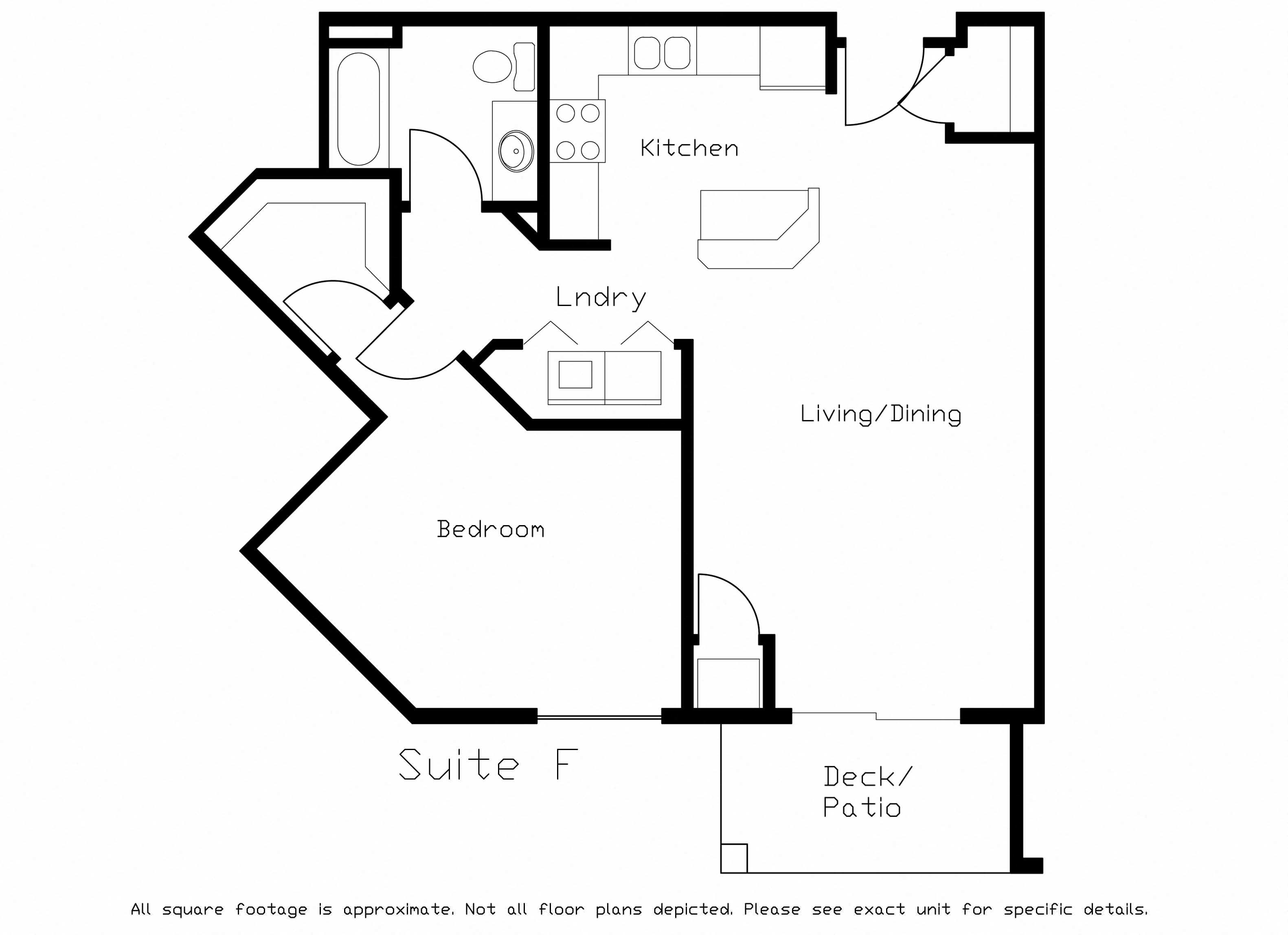 Floor plan for 1 bed, 1 bath, 800 sqft